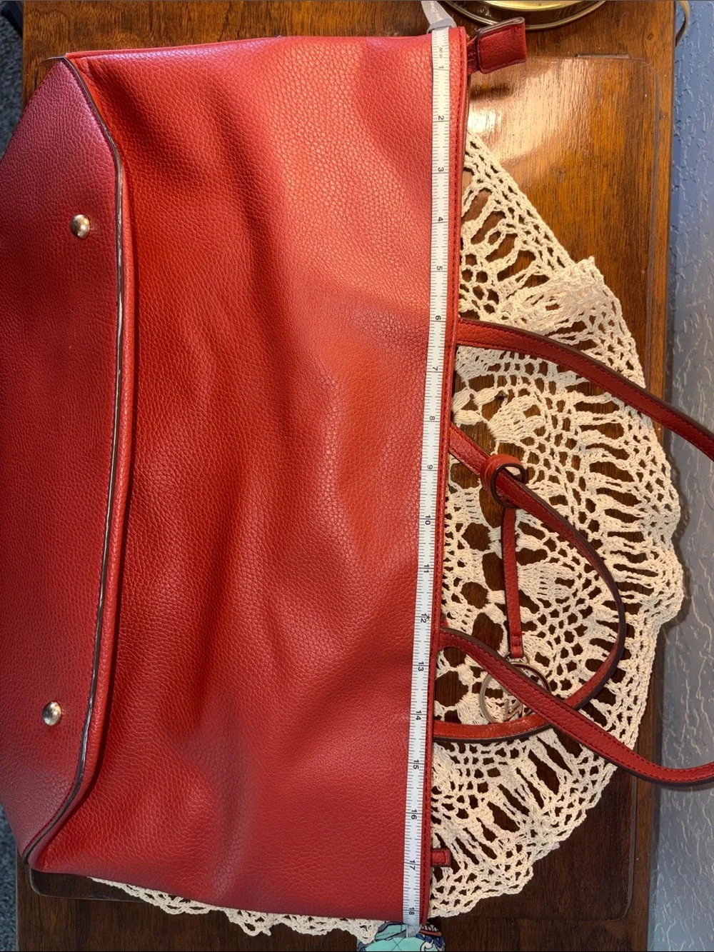 Nine West Red Pebbled Tote with Gold Logo Charm